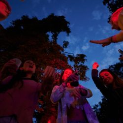Aufnahme: Tanzenden Menschen in der Nacht auf der Peißnitz in Halle (Saale)